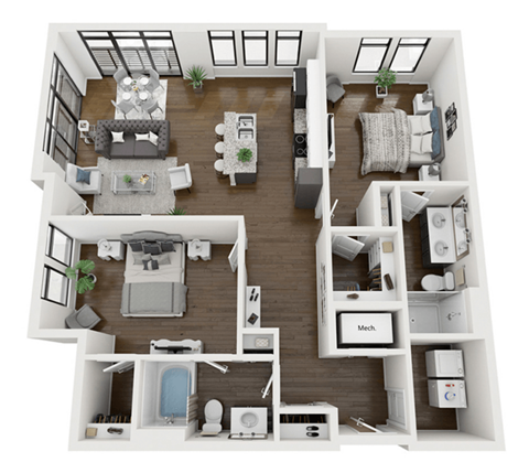 Floor plan for 2 beds, 2 baths, 1137 sqft
